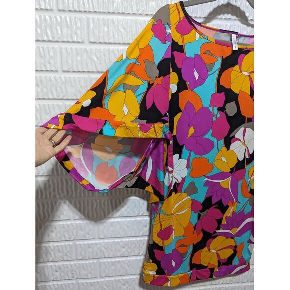 Trina Turk Women Multi Floral Gemini Draped-Sleeve Tunic Swimsuit Cover-Up Small - Picture 3 of 5